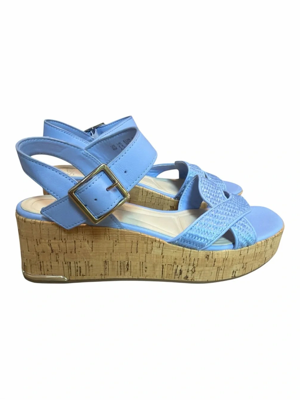 Franco Sarto Blue Cork Platform Wedge Sandals Womens Size 8 NWOB
